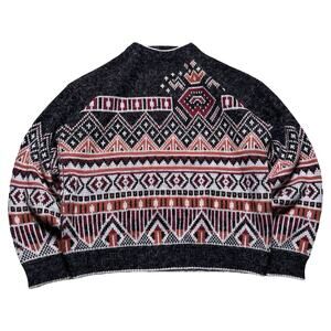 Vintage Sears Mens Store Sweater Men Large Black Orange Crown Diamond Geometric